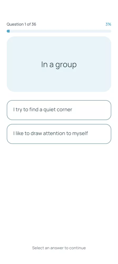 Bilee Android assessment question screen